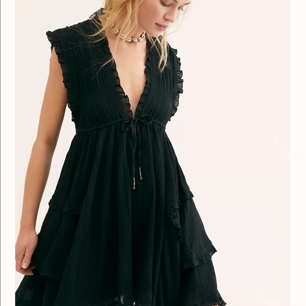 NEW Free People Antoinette Lined Fit and Flare Cotton Black S Mini Dress - Picture 5 of 16